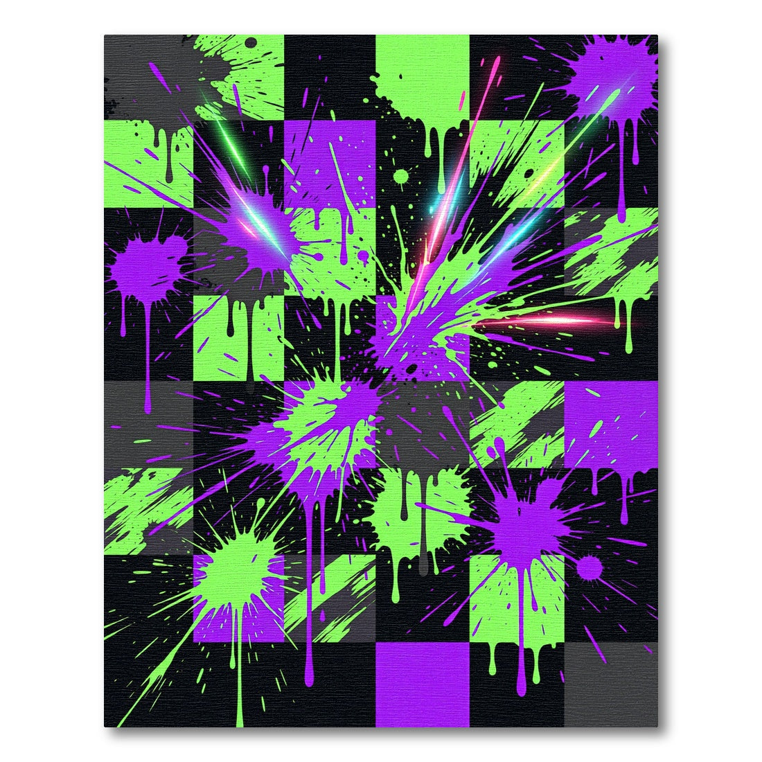 Neon Green Purple Abstract Paint Splatter Rug