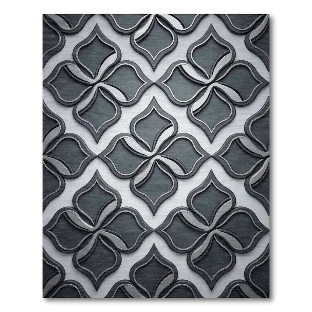 Sophisticated Charcoal Black Interlocking Quatrefoil Rug