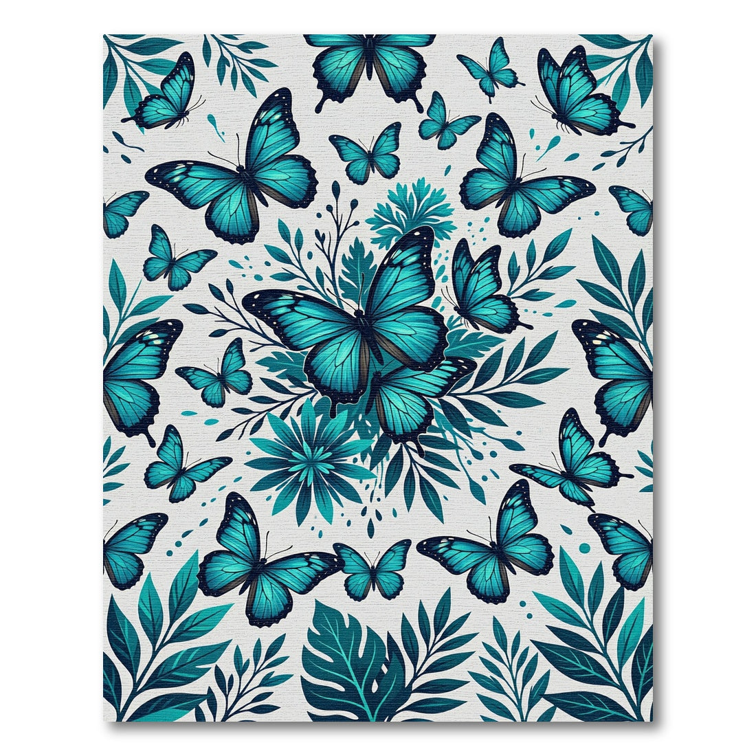 Vibrant Teal Butterfly Botanical Garden Rug
