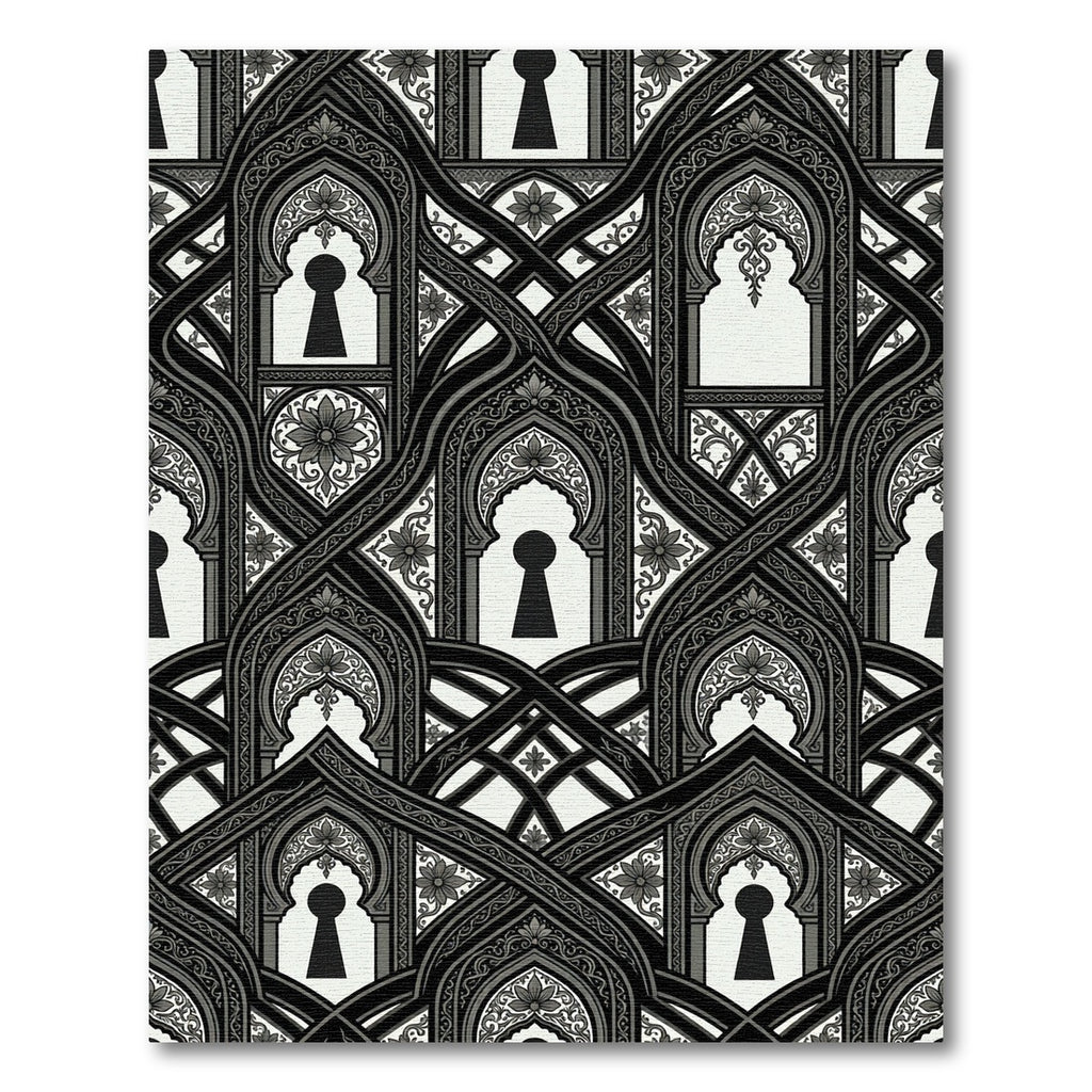Monochromatic Arched Keyhole Floral Lattice Rug