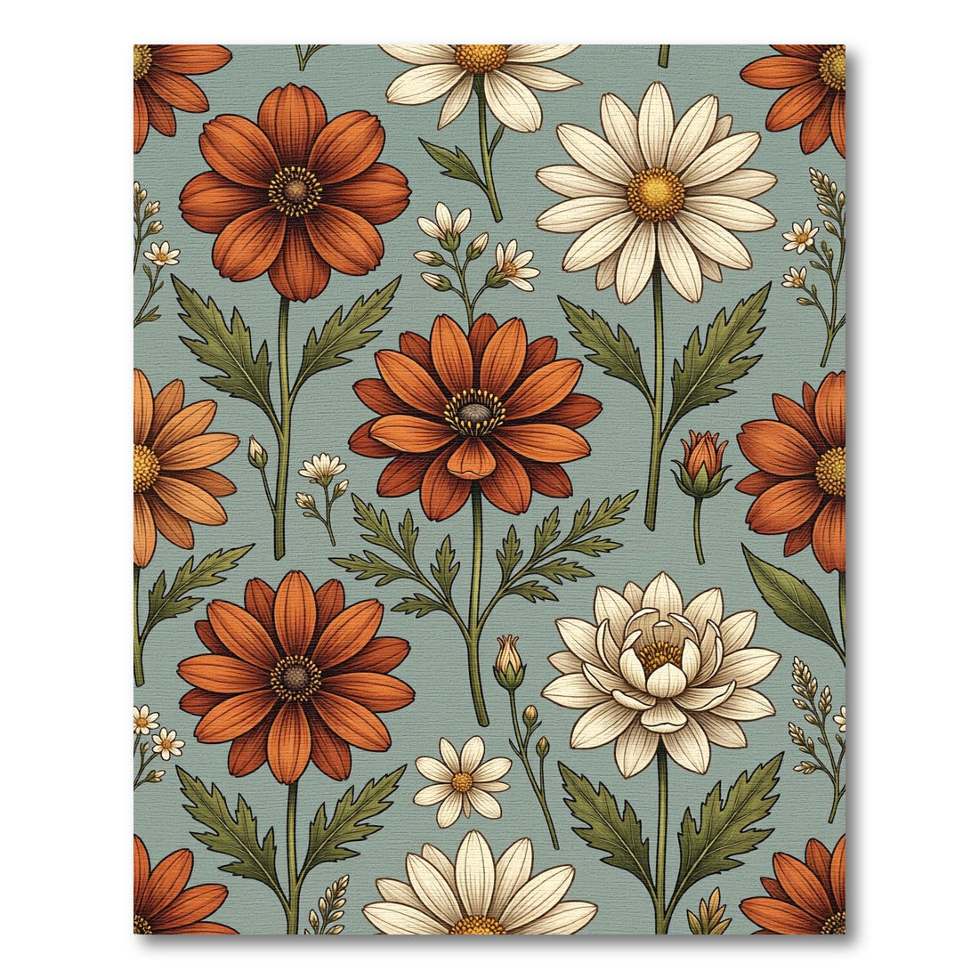 Vintage Autumn Daisy Floral Sage Rug
