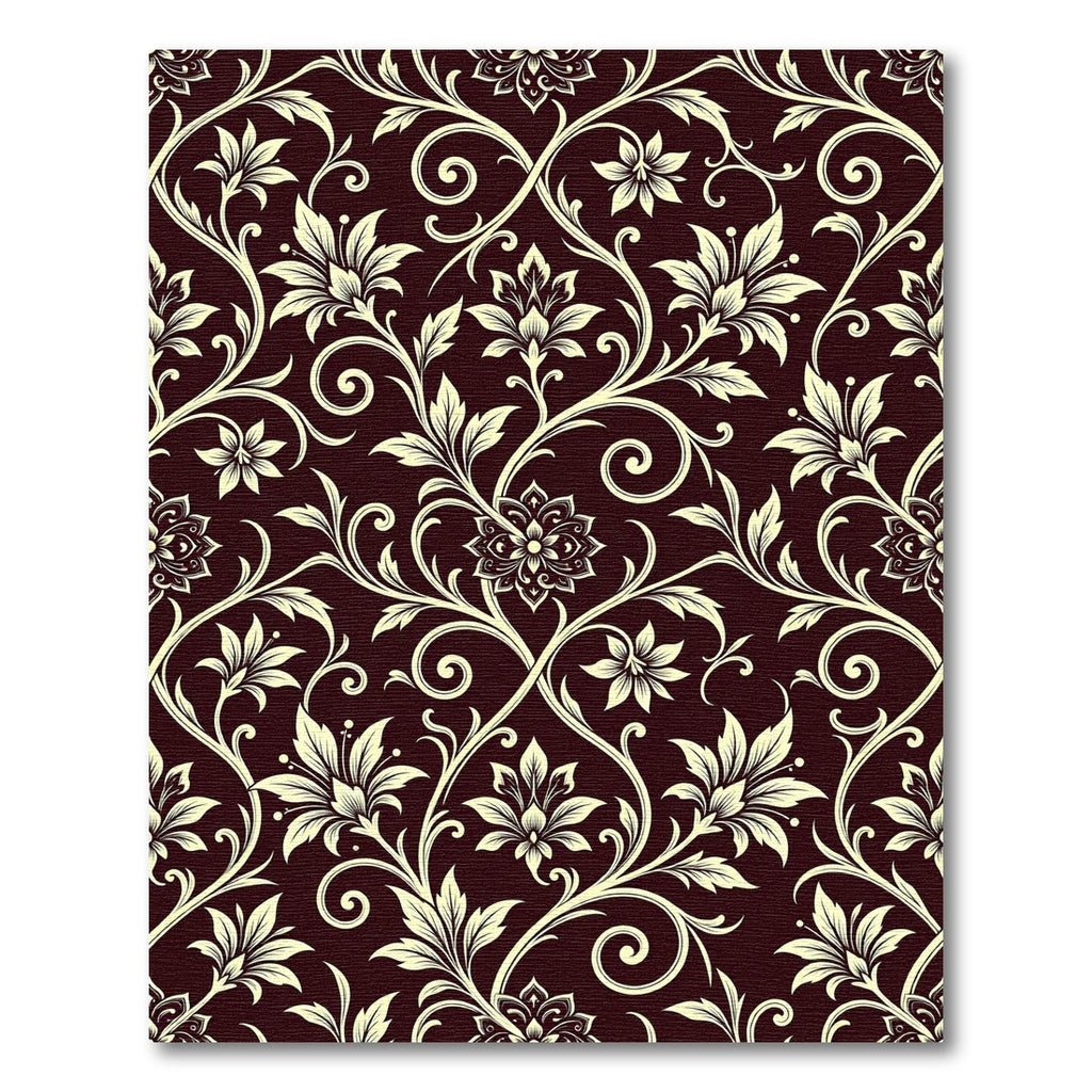 Dark Crimson Vintage Floral Scroll Rug