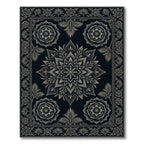 Elegant Charcoal Floral Mandala Medallion Rug