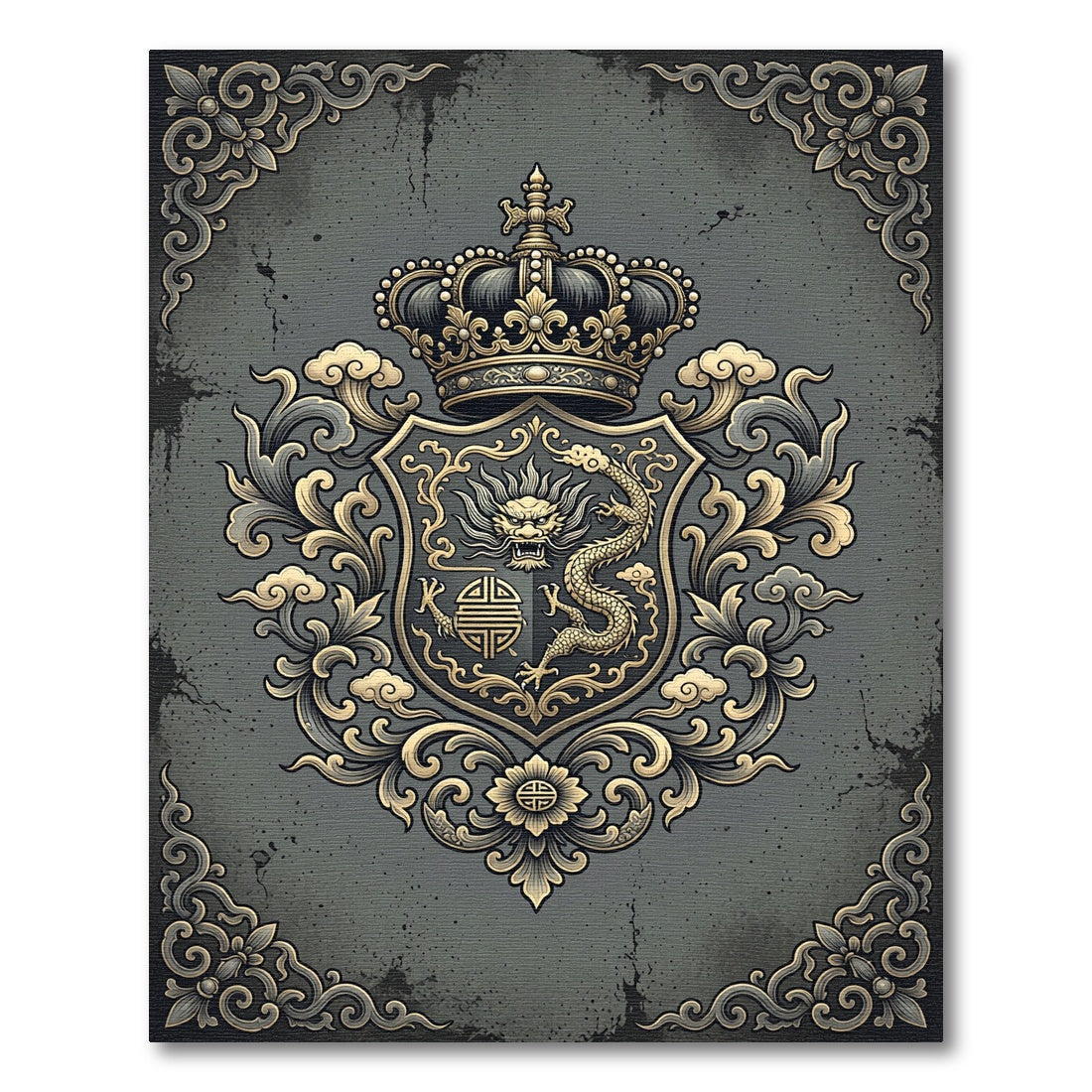 Imperial Gold Dragon Crest Gray Emblem Rug