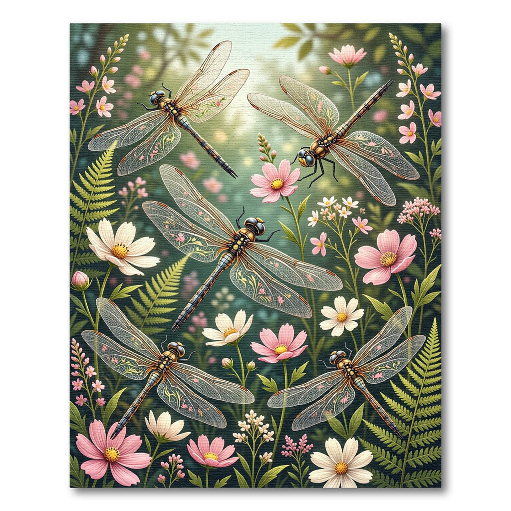 Whimsical Dragonfly and Delicate Floral Meadow Rug