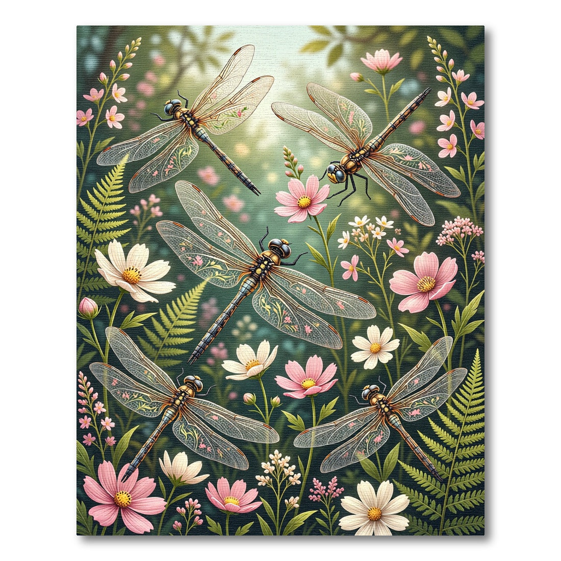 Whimsical Dragonfly and Delicate Floral Meadow Rug