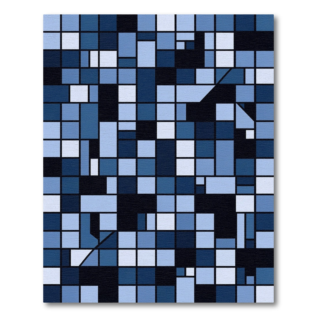 Deep Blue Geometric Rectangle Grid Rug