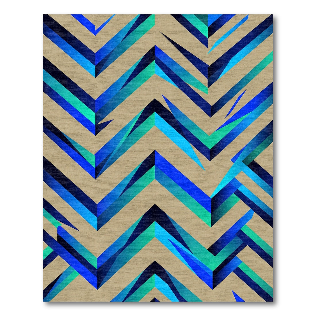 Geometric Blue and Tan Chevron Illusion Rug