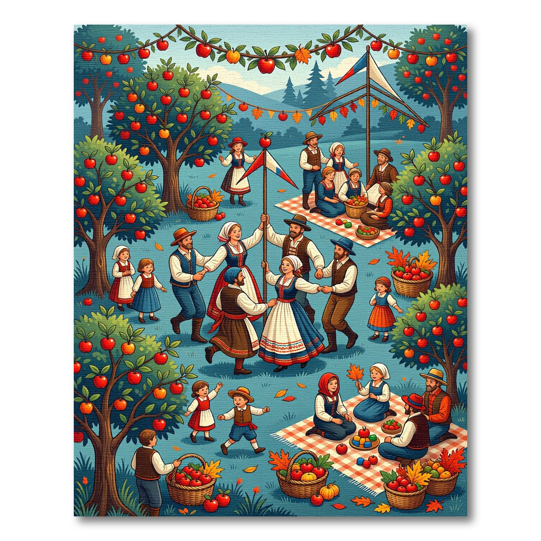 Whimsical Folk Orchard Harvest Celebration Rug