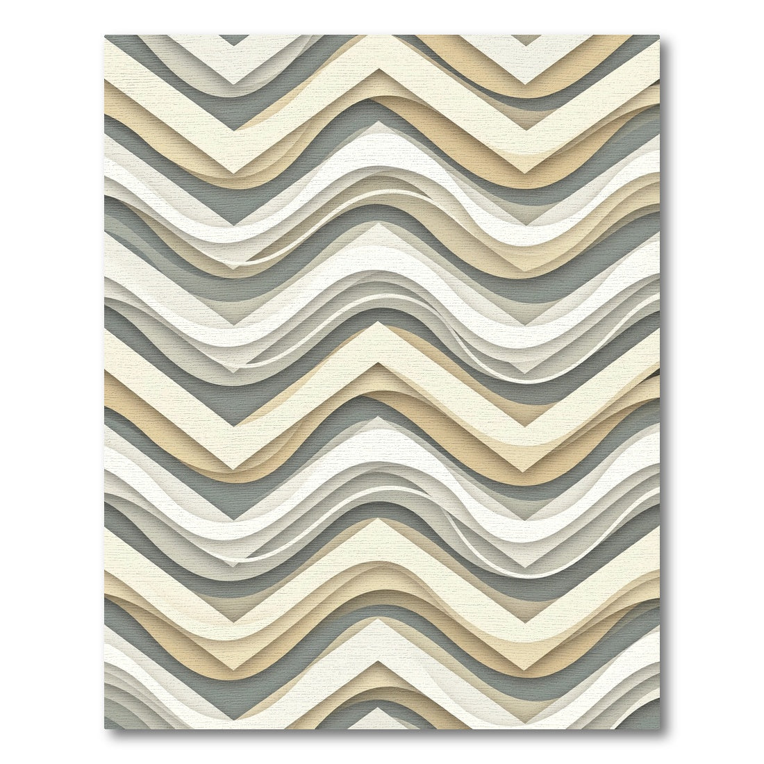 Neutral Wavy Chevron Layered Abstraction Rug