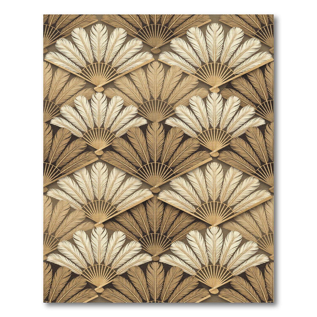 Elegant Golden Fan Feather Art Deco Rug