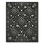 Monochromatic Floral Diamond Fish Art Rug