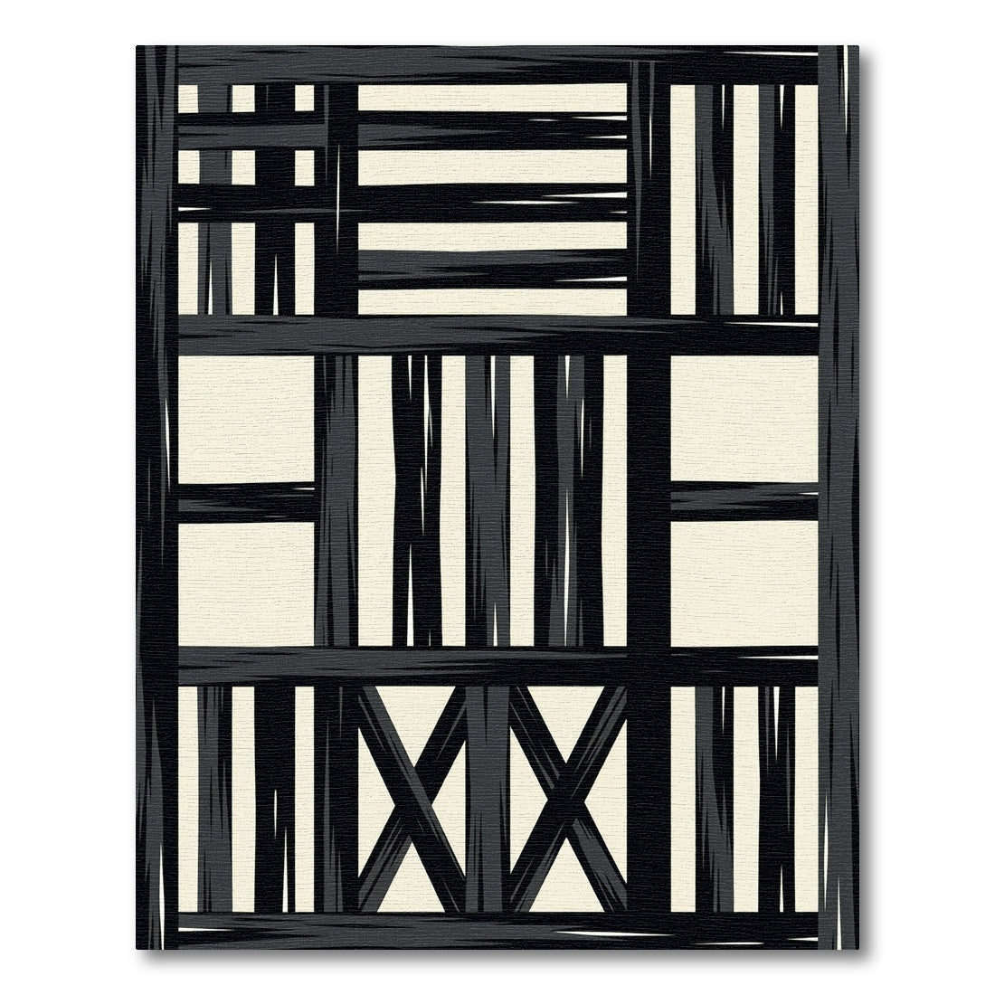 Bold Black Cream Geometric Overlay Rug