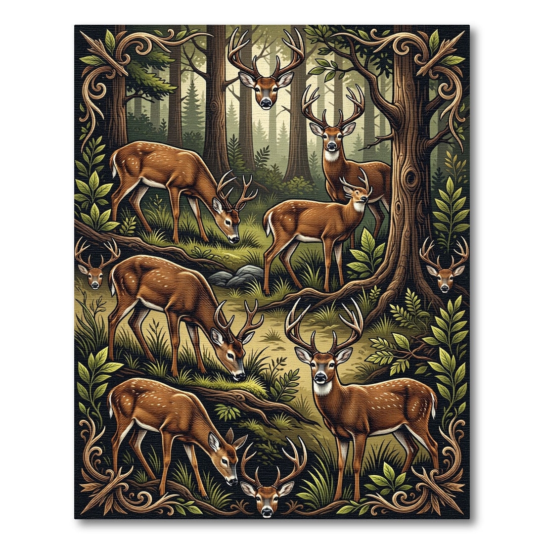 Enchanted Forest Deer Woodland Meadow Rug