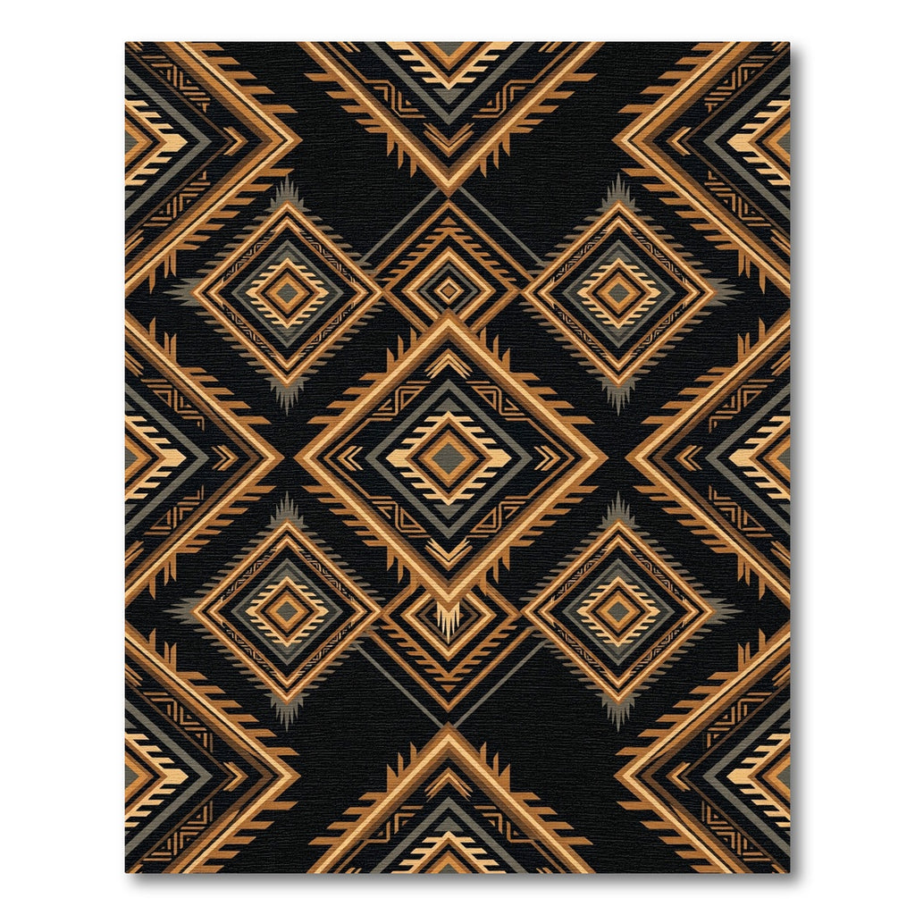 Earthy Gold Geometric Tribal Diamond Rug
