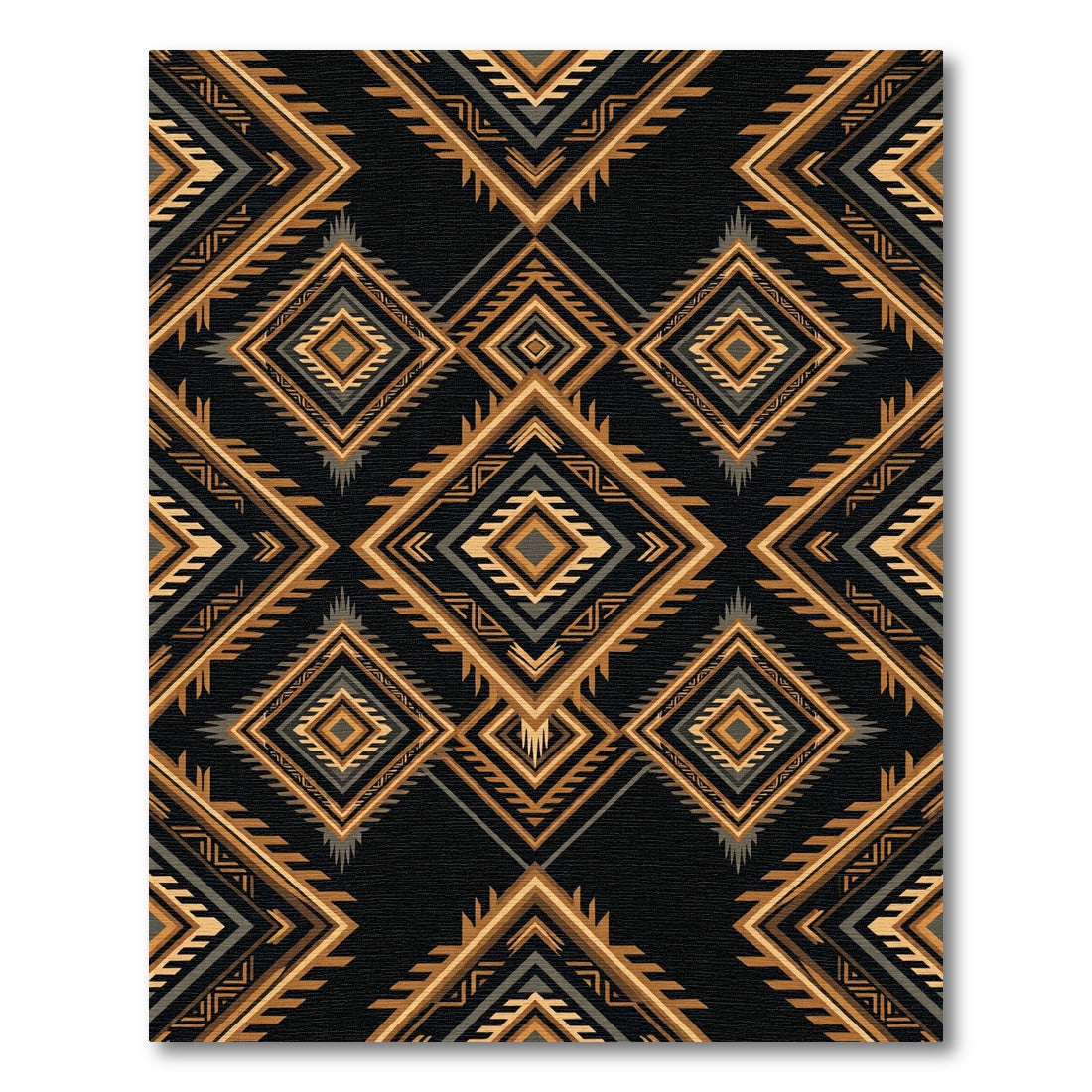 Earthy Gold Geometric Tribal Diamond Rug