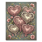 Ornate Pink Swirl Hearts Floral Rug