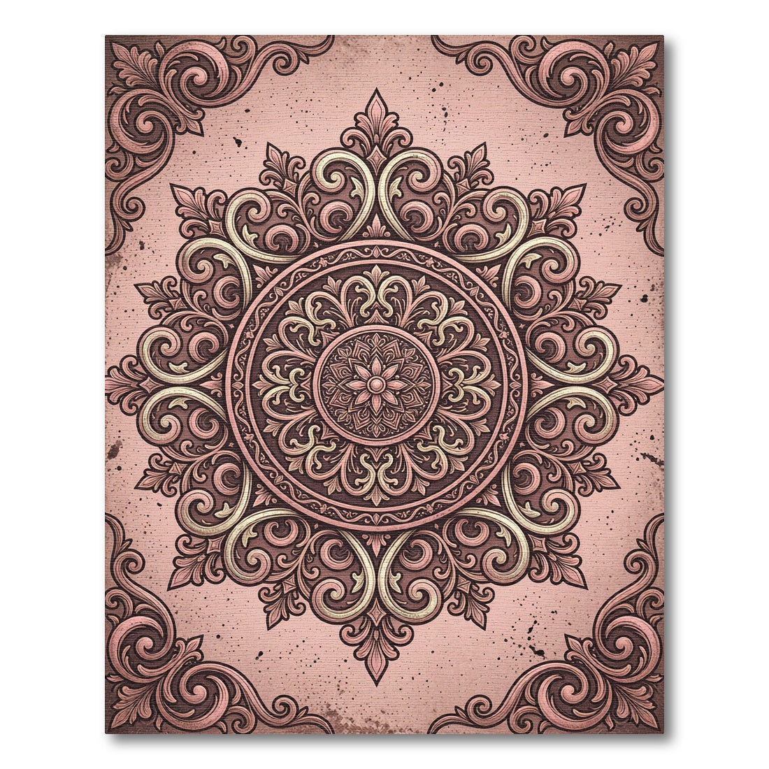 Elegant Dusty Rose Ornate Mandala Rug