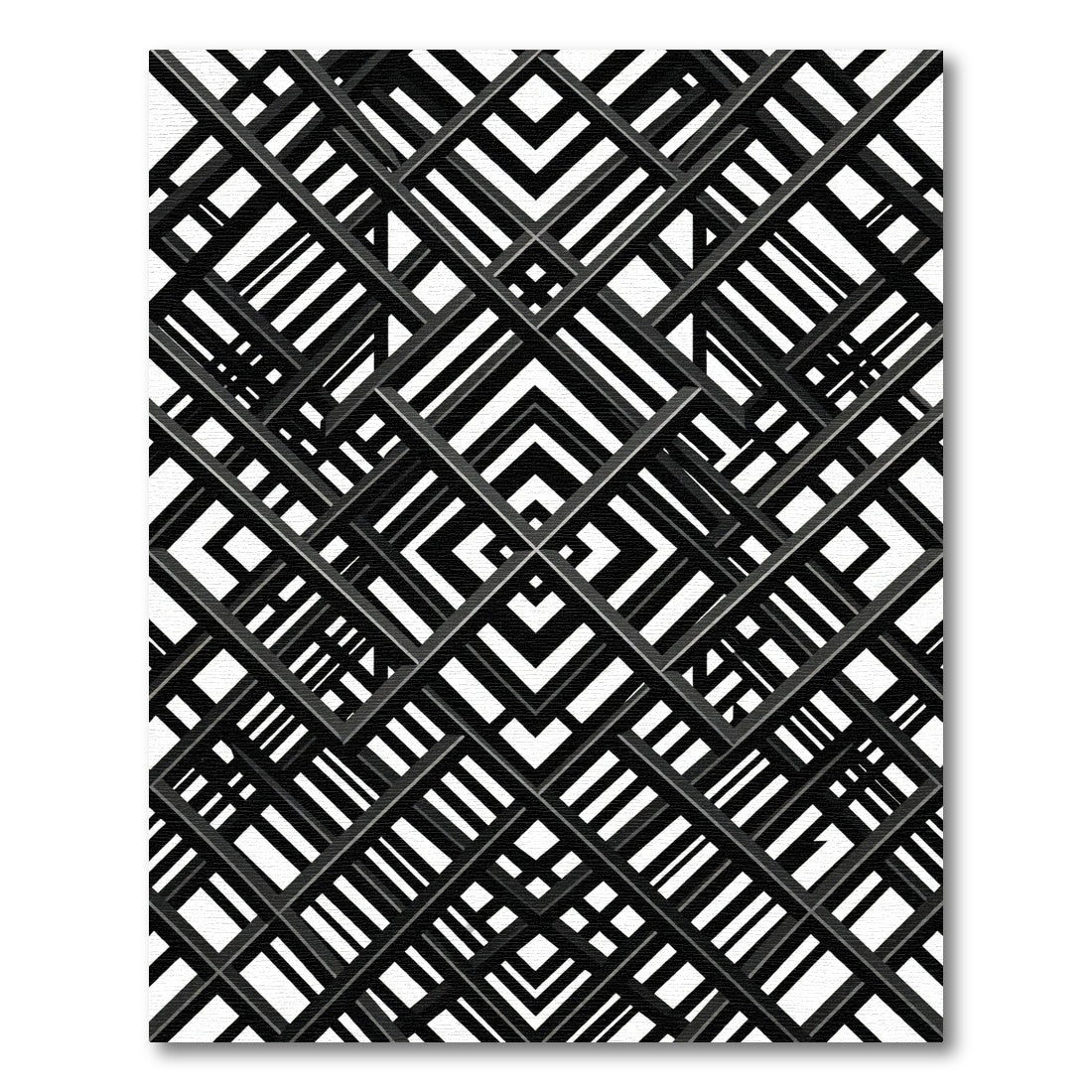 Black White Interlocking Grid Rug
