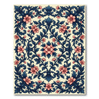 Elegant Navy Coral Floral Scrollwork Rug