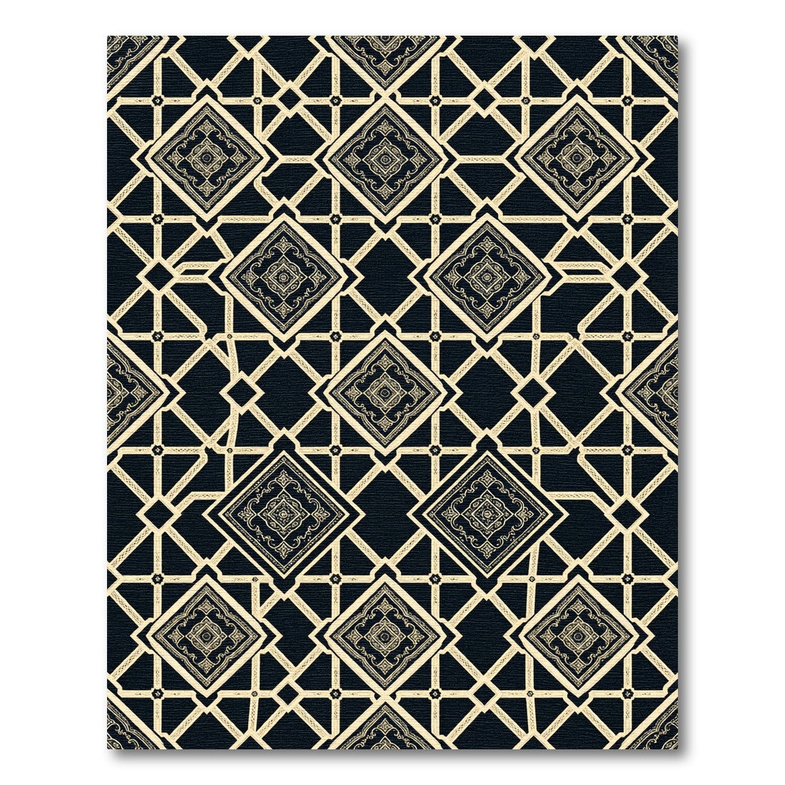 Luxury Black and Gold Geometric Lattice Rug