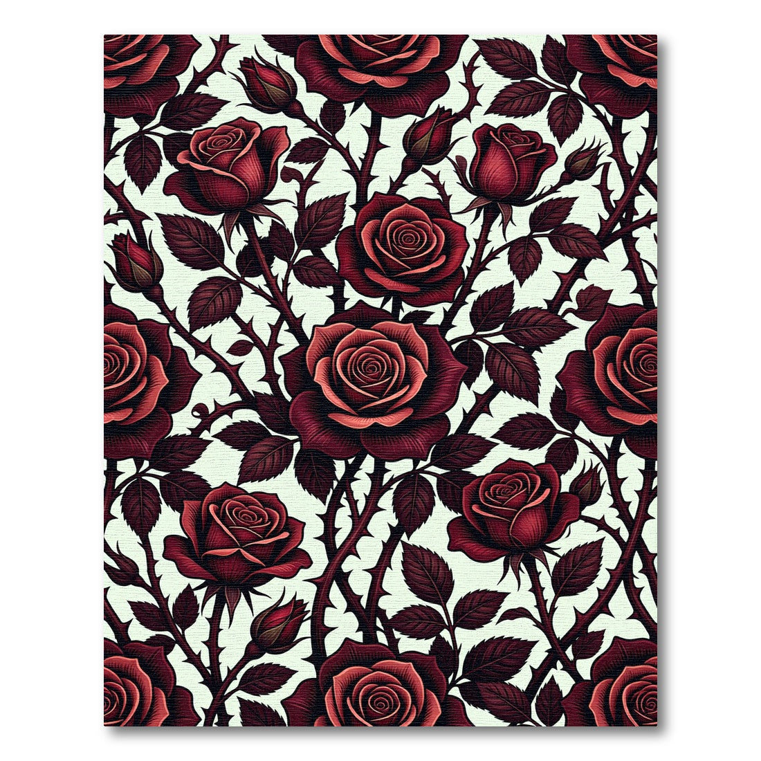 Dark Crimson Rose Garden Floral Rug