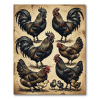 Vintage Farmhouse Rooster Ensemble Illustration Rug