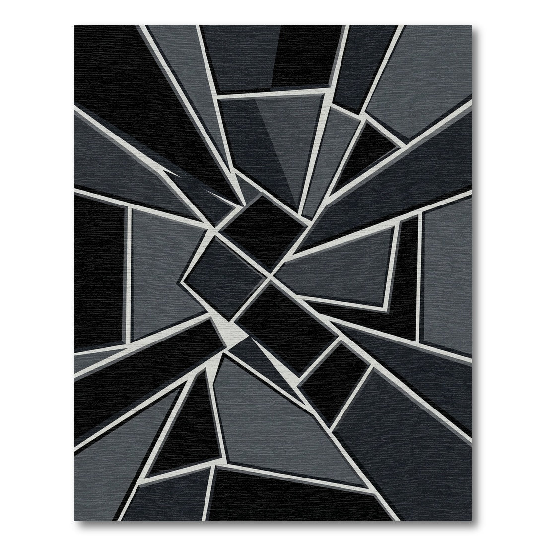Modern Black Gray Geometric Fragment Rug