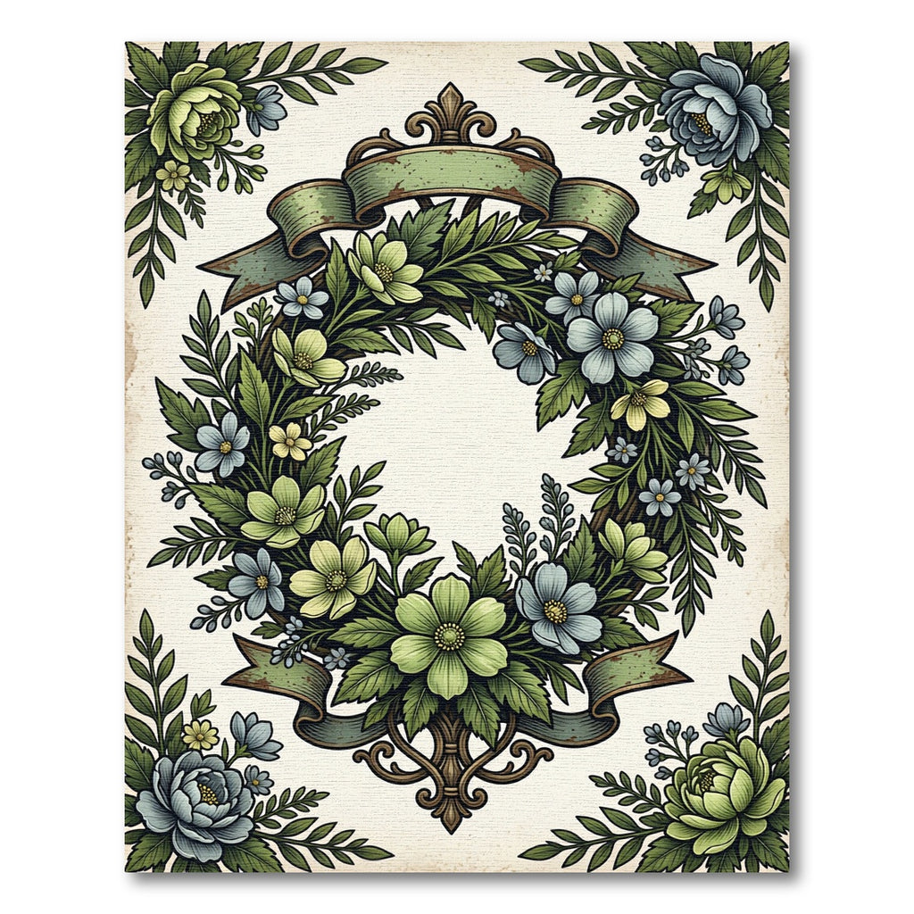 Antique Sage Floral Wreath Garland Rug
