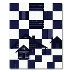 Dark Blue Checkerboard Cabin Silhouette Rug