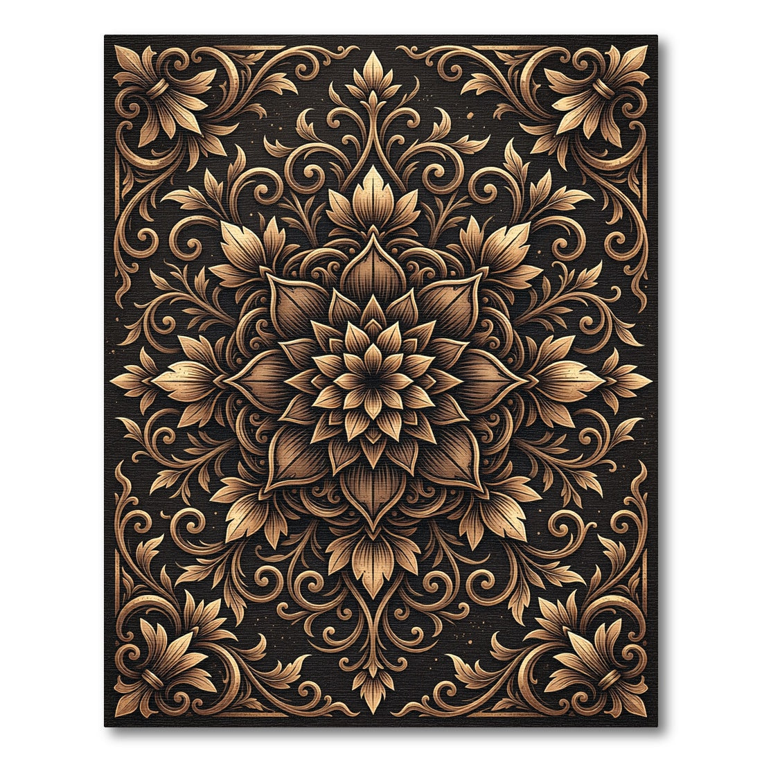 Gilded Bronze Floral Medallion Accent Rug