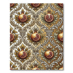 Rustic Golden Pomegranate Floral Damask Rug