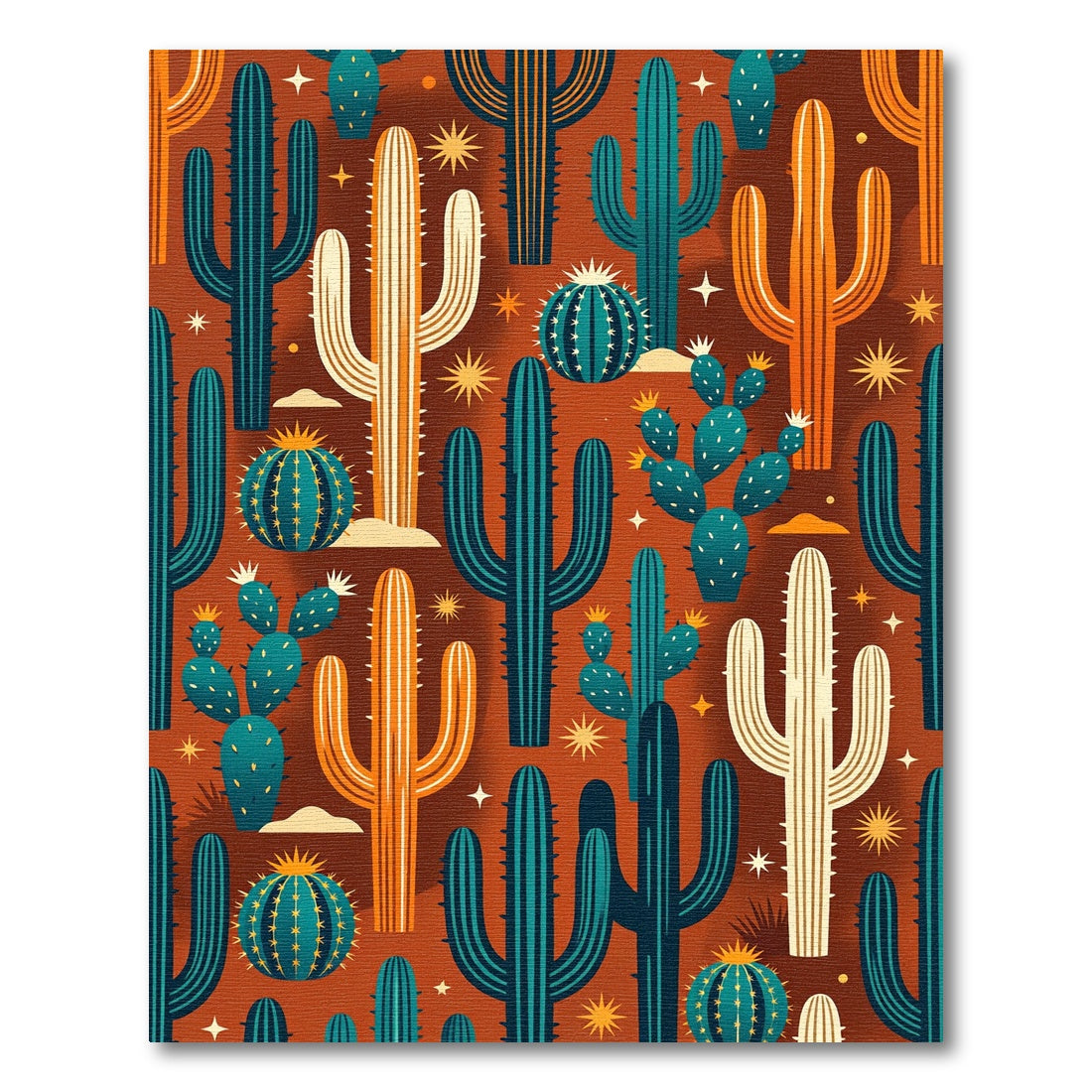 Earthy Boho Cactus and Star Art Rug