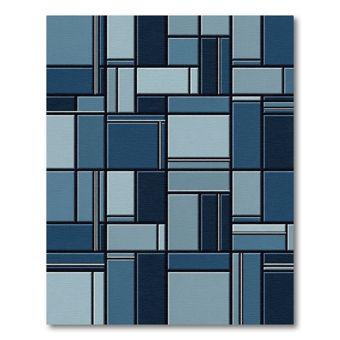 Modern Geometric Blue Tonal Block Grid Rug