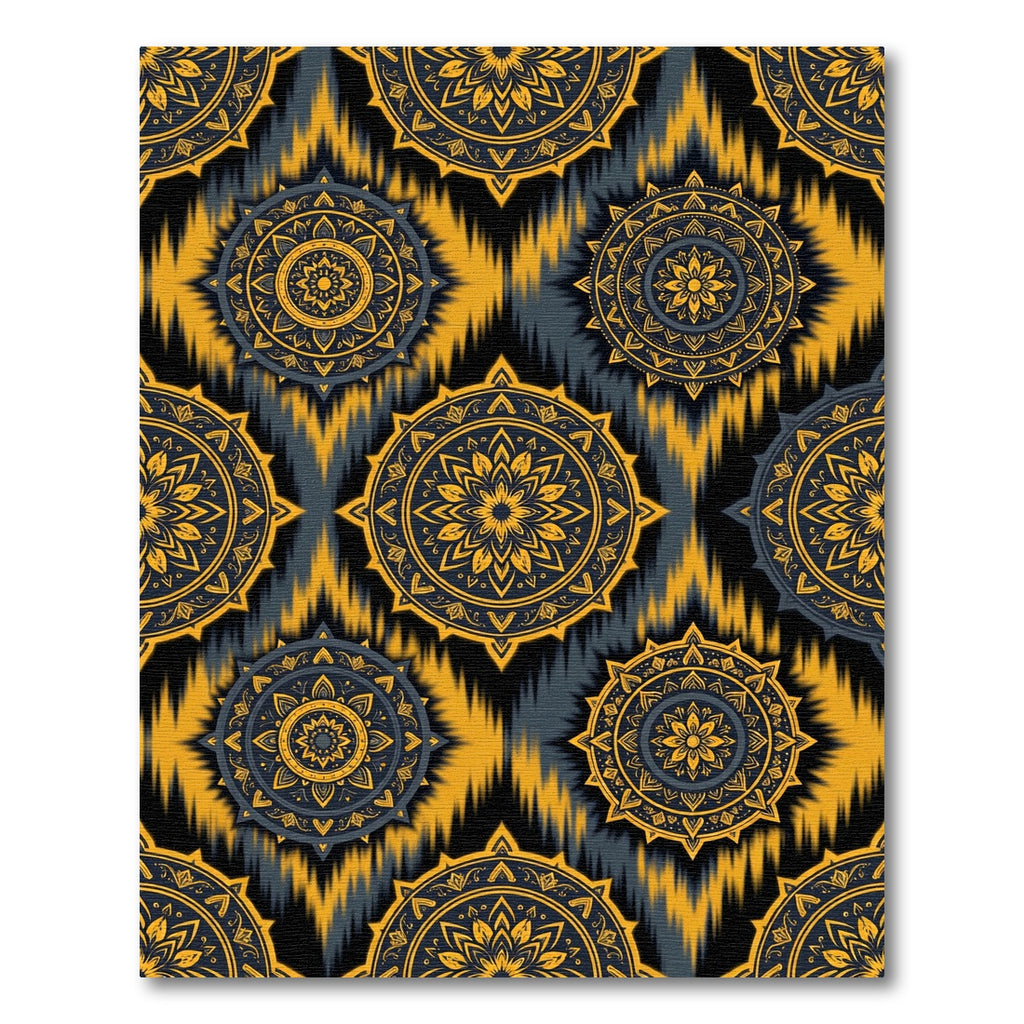 Golden Yellow Medallion Dark Tribal Rug