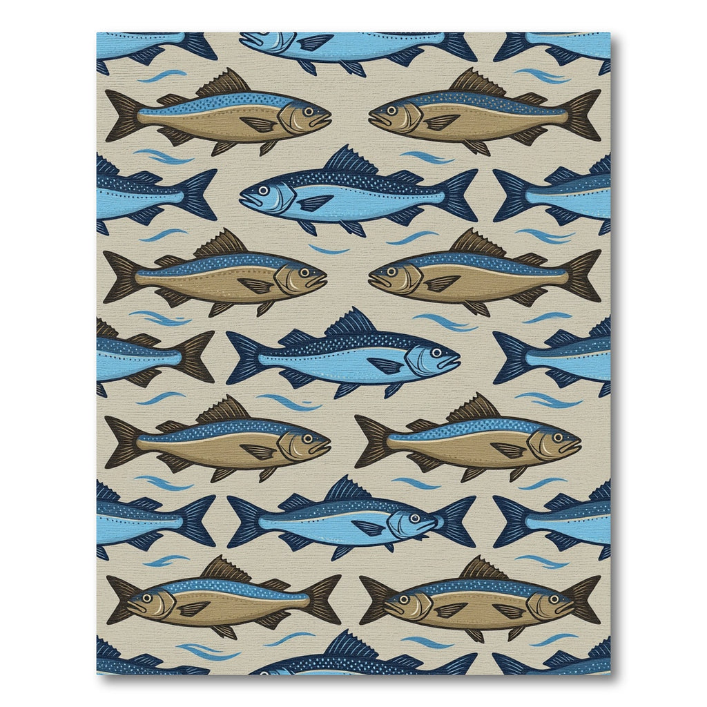 Mid Century Modern Blue Fish School Rug