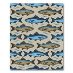 Mid Century Modern Blue Fish School Rug
