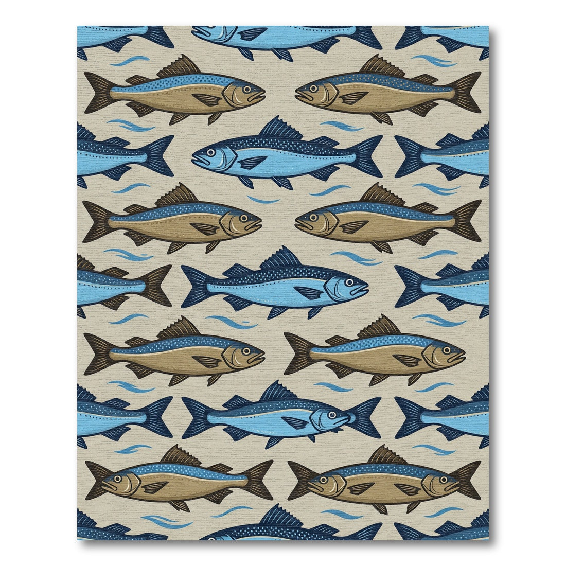 Mid Century Modern Blue Fish School Rug