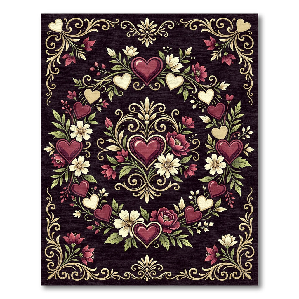 Love Heart Floral Garland Border Rug