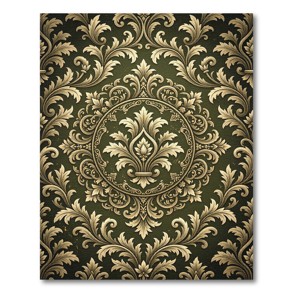 Dark Forest Damask Ornate Gold Filigree Rug