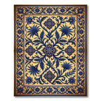 Ornate Cobalt Blue Floral Scroll Medallion Rug