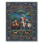 Royal Blue Equestrian Hunt Garden Scene Rug