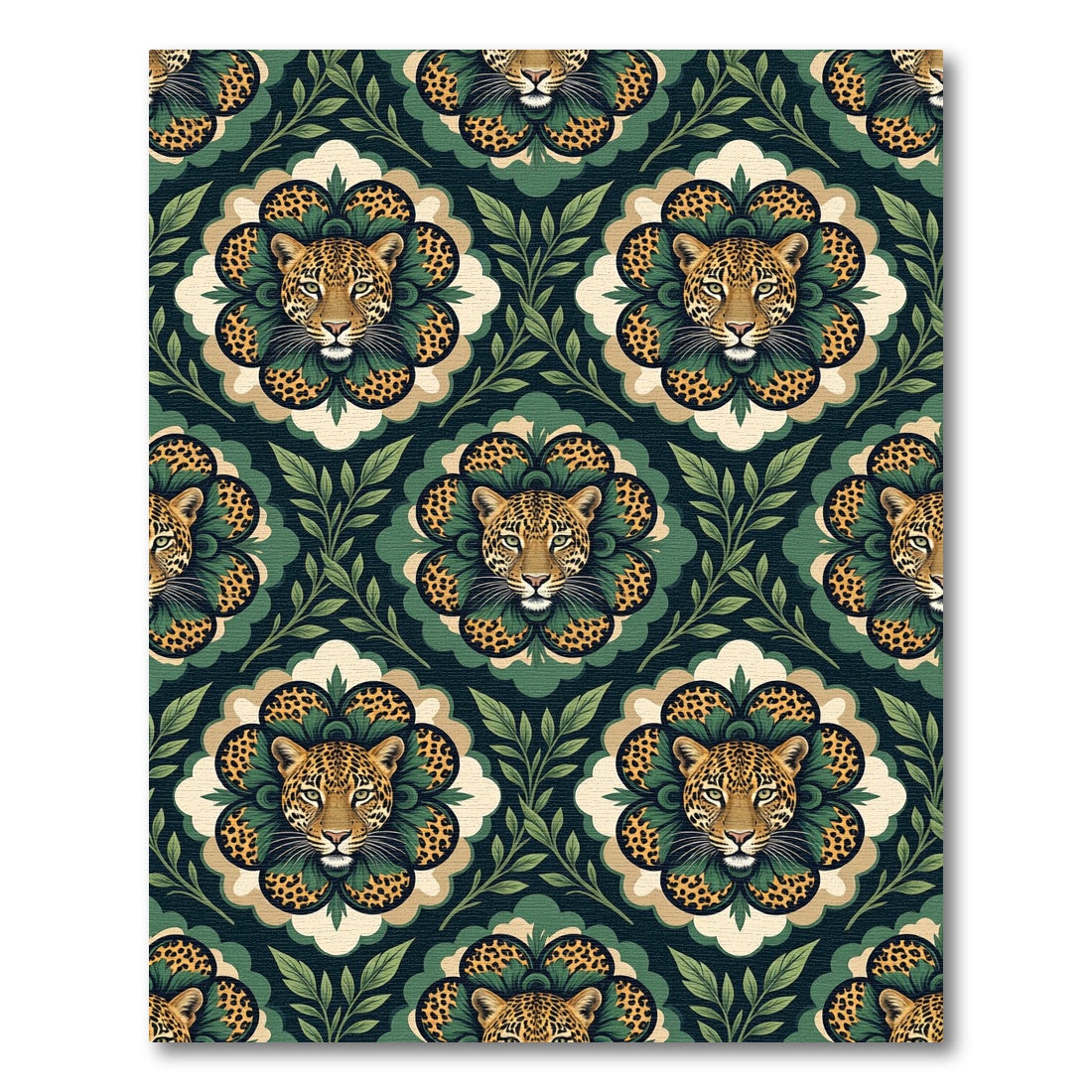 Emerald Leopard Floral Medallion Rug