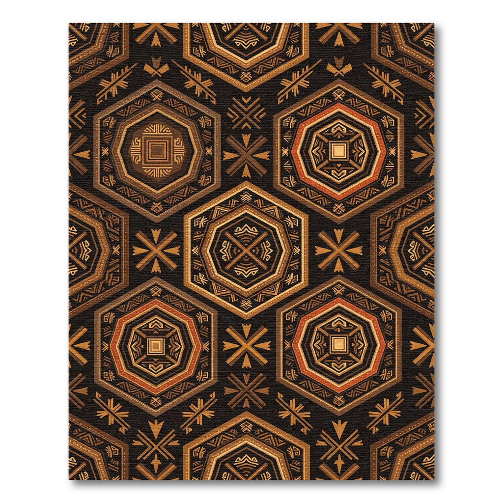 Tribal Golden Hexagon Geometric Art Rug