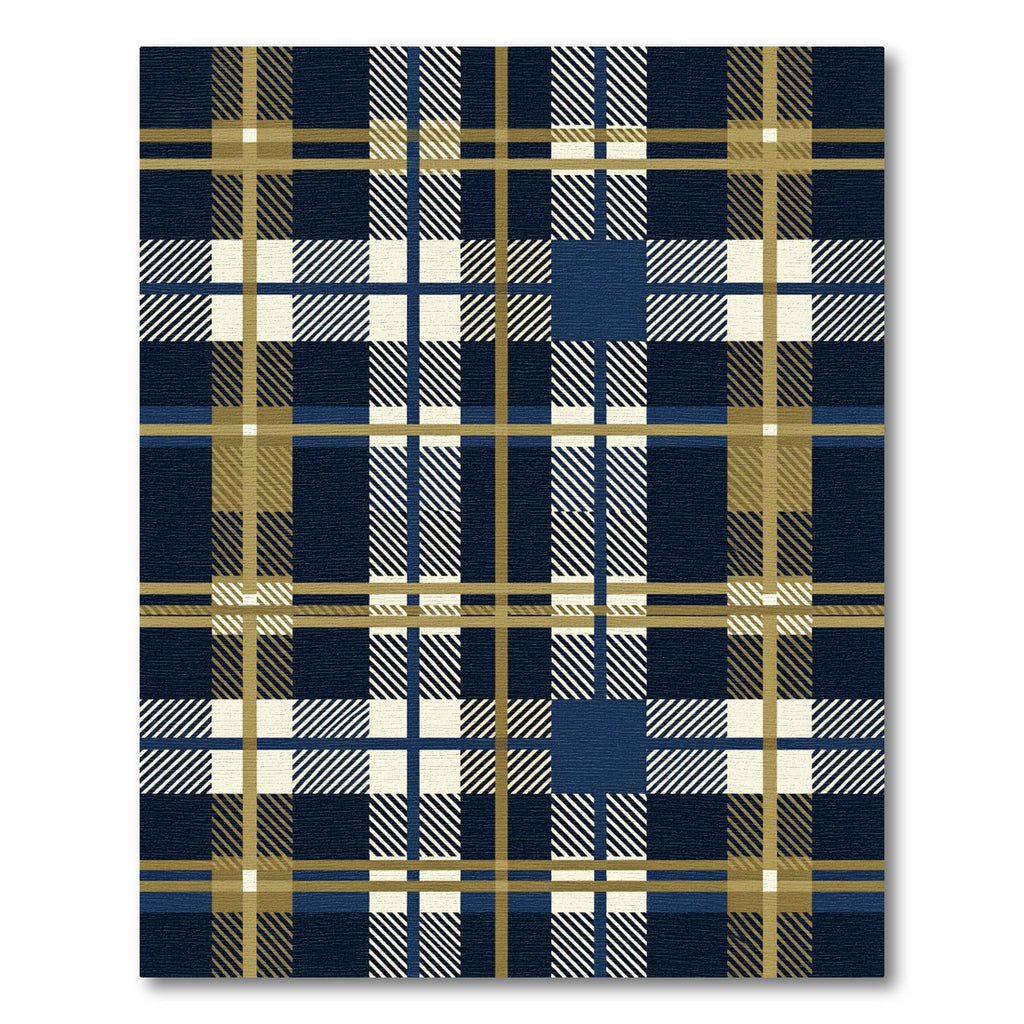 Navy Blue and Gold Plaid Tartan Rug
