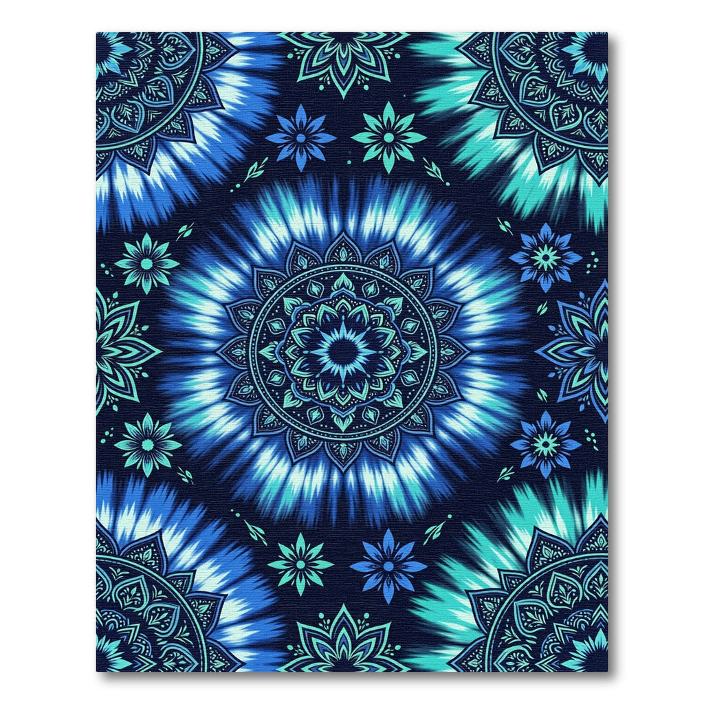 Vibrant Blue Tie Dye Mandala Rug