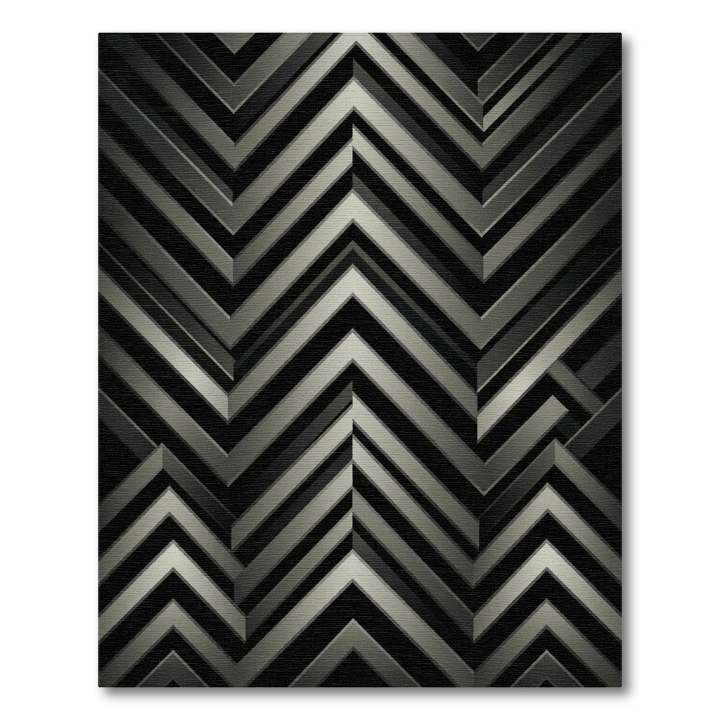 Metallic Silver Chevron Geometric Monochromatic Rug