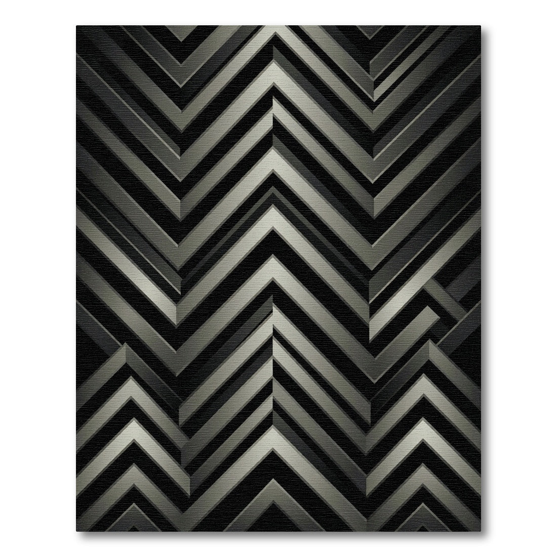 Metallic Silver Chevron Geometric Monochromatic Rug