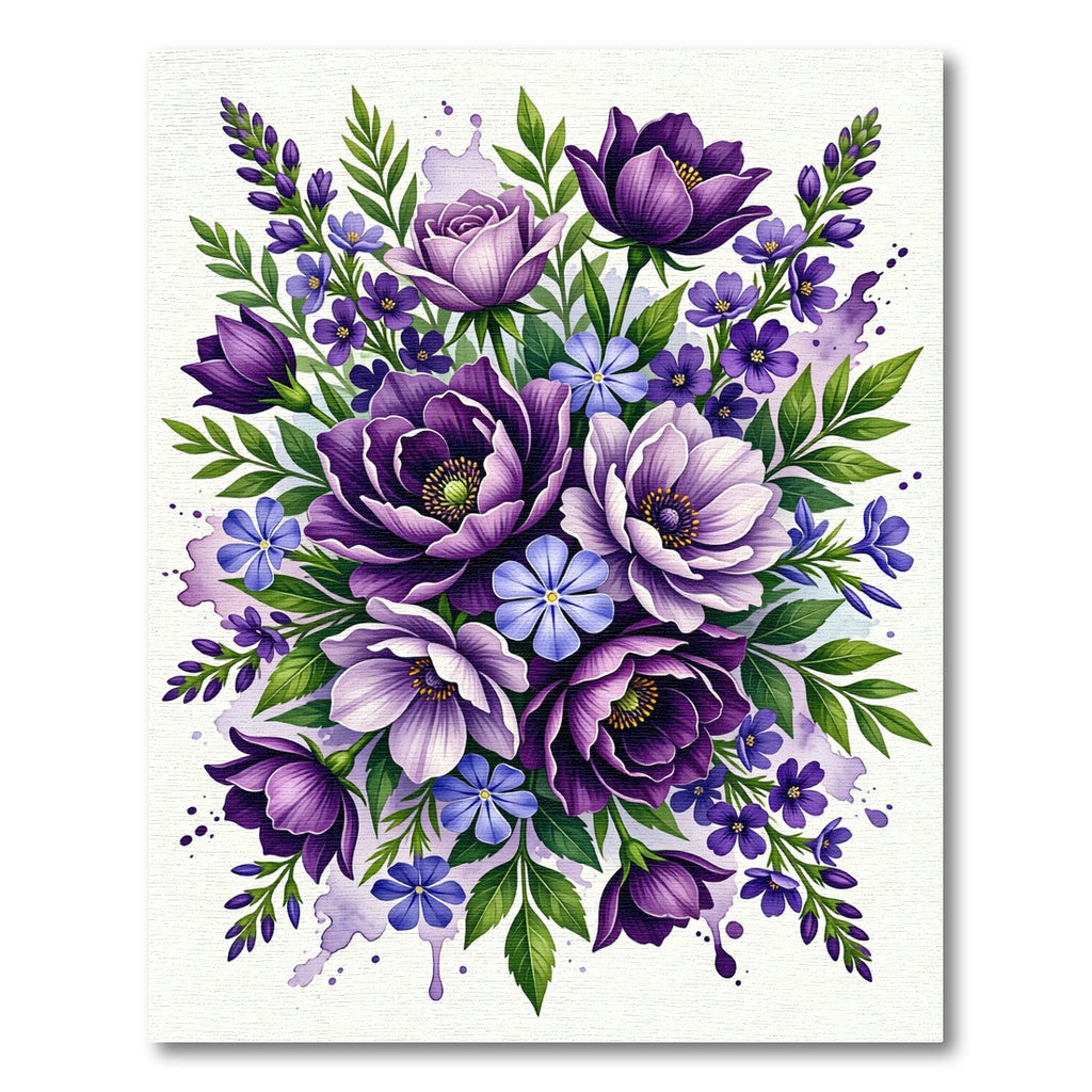 Vibrant Purple Floral Watercolor Bouquet Rug