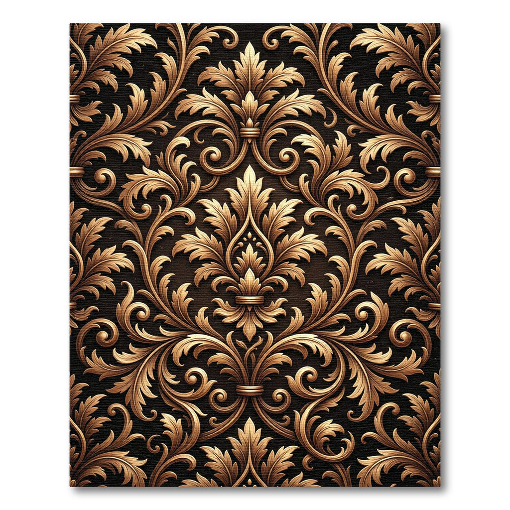 Ornate Golden Scrollwork Damask Rug